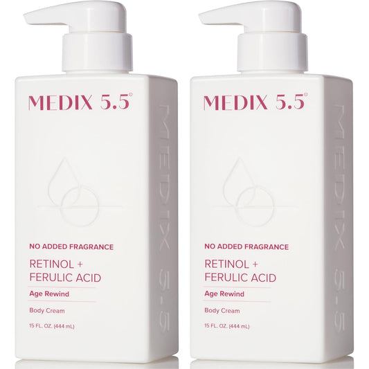 MEDIX Fragrance Free Retinol Body Lotion Crepey Skin Care Treatment | Anti Aging Body Lotion & Face Moisturizer | Firming Retinol Cream For Face Targets Loose Crepe Skin, Wrinkles, & Fine Lines, 2PC