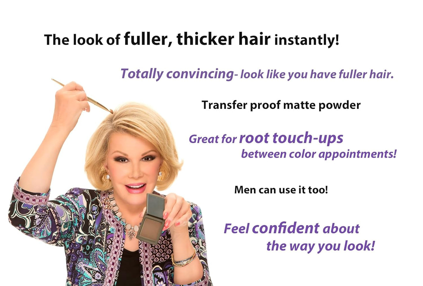 Joan Rivers Great Hair Day Root Touch Up Powder – Fill-in Powder for Thicker, Fuller Looking Hair (Blonde)