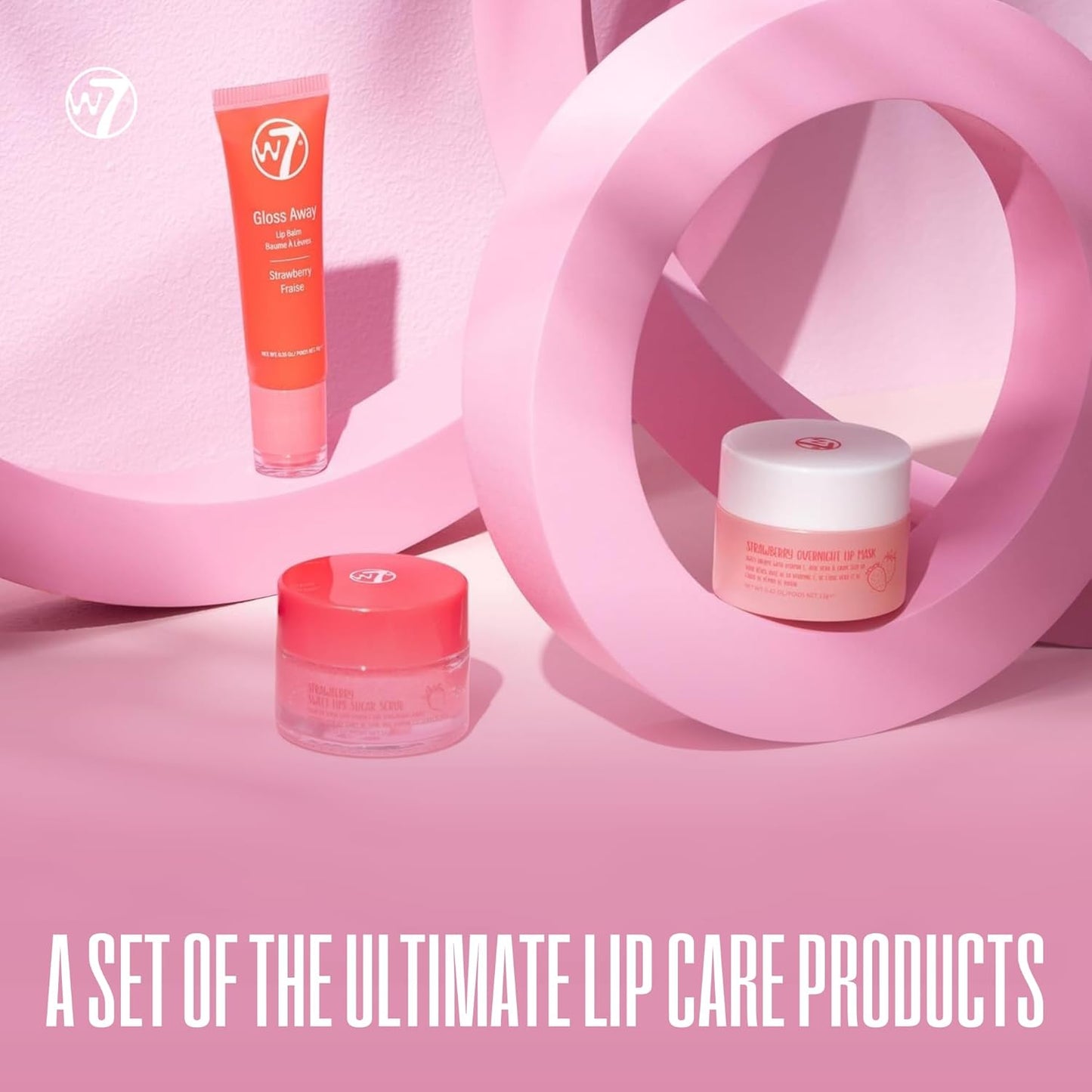W7 Sweet Dreams Lip Care Gift Set - Overnight Mask, Balm & Scrub - Strawberry
