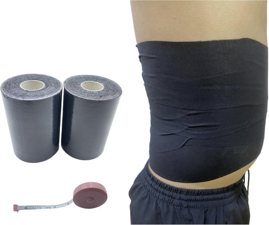 Body Stomach Compression Tape- Extra Wide Kaotic Magic Tape for Workout& Sweater Enhancer& Skin Protection (Black/10CM*5M) (2 Rolls)