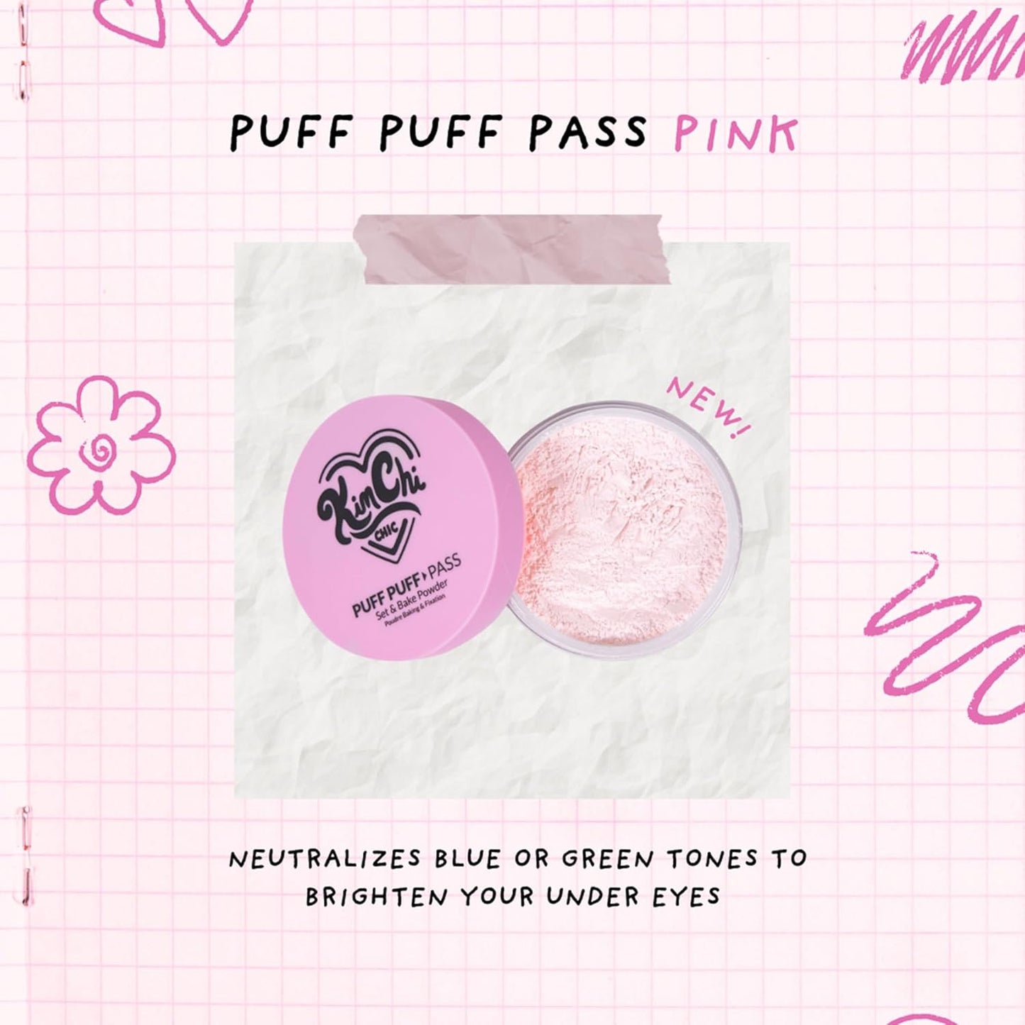 Kimchi Chic Beauty Puff Puff Pass Set and Bake Setting Powder for Makeup, Extra Fluffy Loose Face Powder Poof, Soft Natural Face Makeup for Uneven Skin Tone, 09 Pink