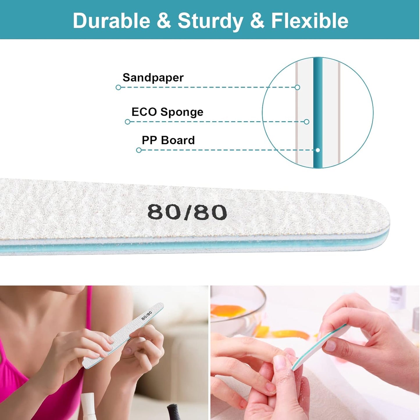 15pcs 80/80 Grit Nail Files for Natural Nails, Double Sided Emery Boards for Nails, Professional Nail Files for Acrylic Nails for Home & Salon (limas para manicura)