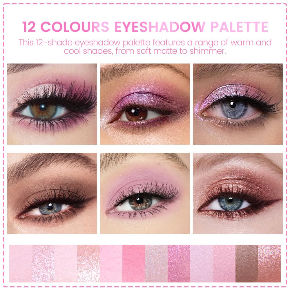 AMY'S DIARY 12Color Matte Purple Pink Eyeshadow Palette,Shimmer Eye Shadow Long-Lasting, and Highly Pigmented Elevate Your Eye Makeup