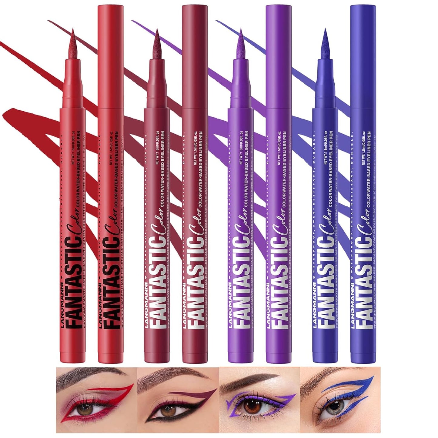 LANGMANNI 4 Colors Matte Liquid Eyeliner Set, Neon Colorful Pigmented With Long-lasting, Smudgeproof & Waterproof Eye Liner Makeup for Bold & Stunning Looks - Gift for Girls(5+6+7+8)