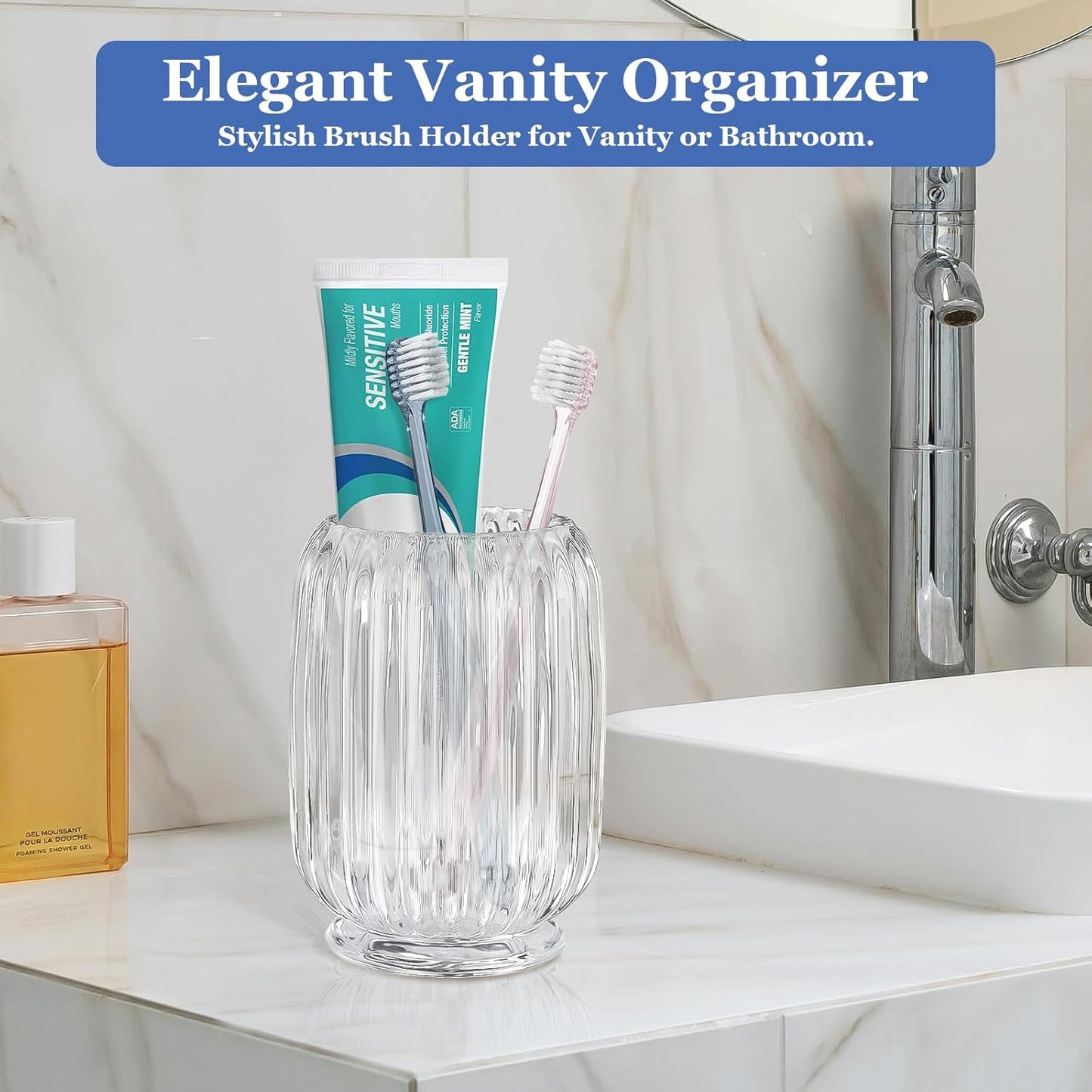 Makeup Brush Holder, Thick Glass Makeup Brush Organizer Cup, 4.8" Tall for Vanity Hair Brush Holder Brushes Storage, Makeup Brush Holder Organizer organizador de brochas de maquillaje Crystal Clear