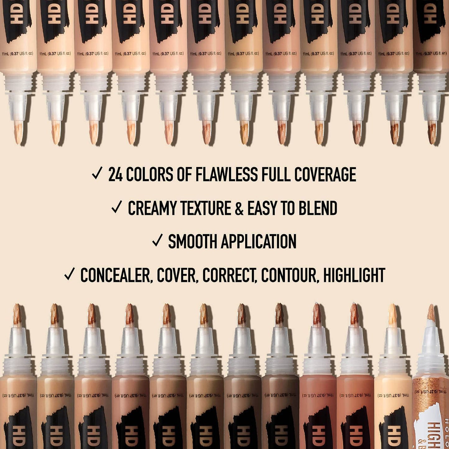 Ruby Kisses HD Brush Concealer & Foundation, Full Coverage, Color Correcting, Highlight, Contour 3 Pack (Orange Corrector)