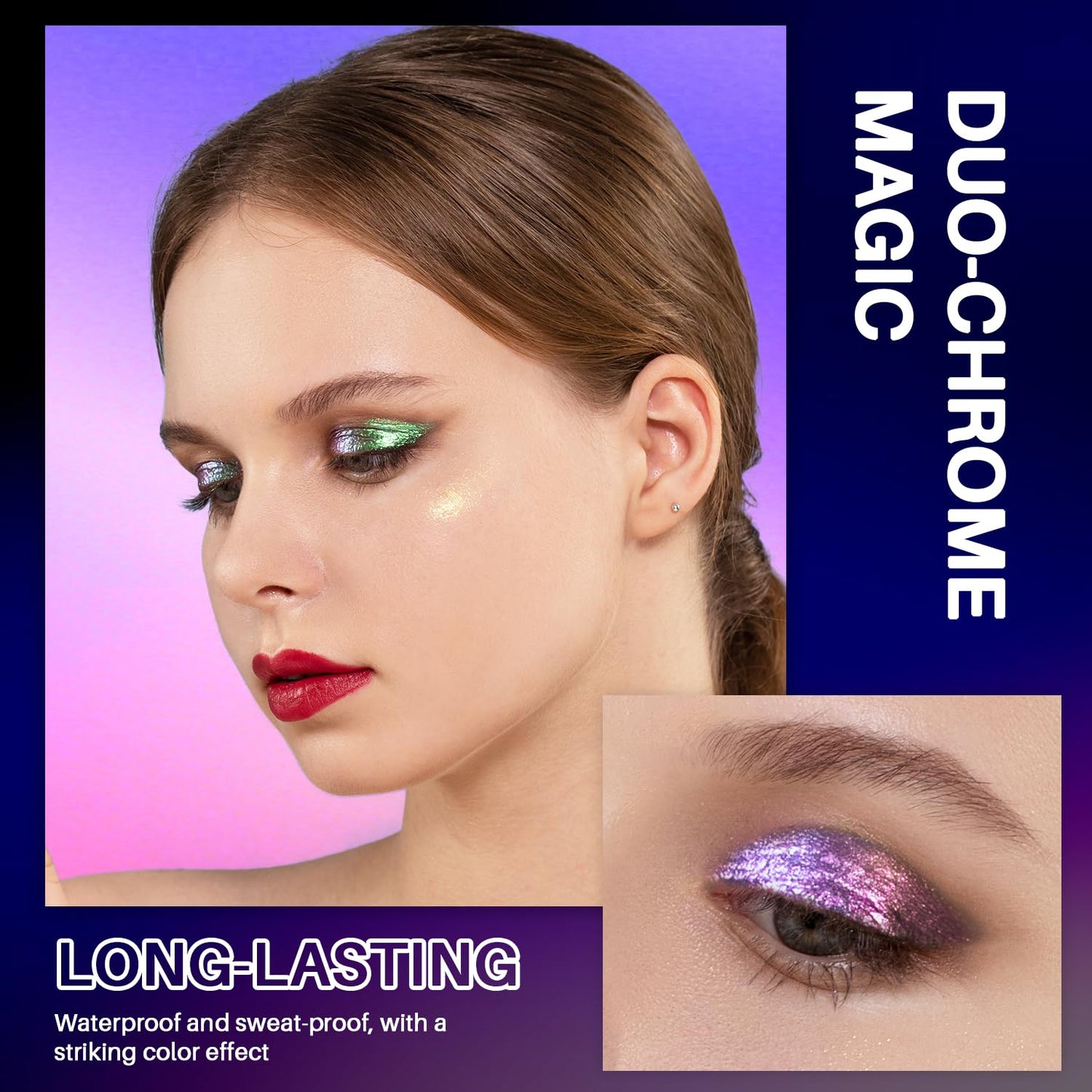 CHARMACY Liquid Duochrome Eyeshadow, Multi-Dimensional Eye Looks, Long Lasting Glitter Eye Shadow Sets Metallic Pigments, Quick Drying, Sparkling Shiny Eye Makeup for Beginners, 1.6g (#18)