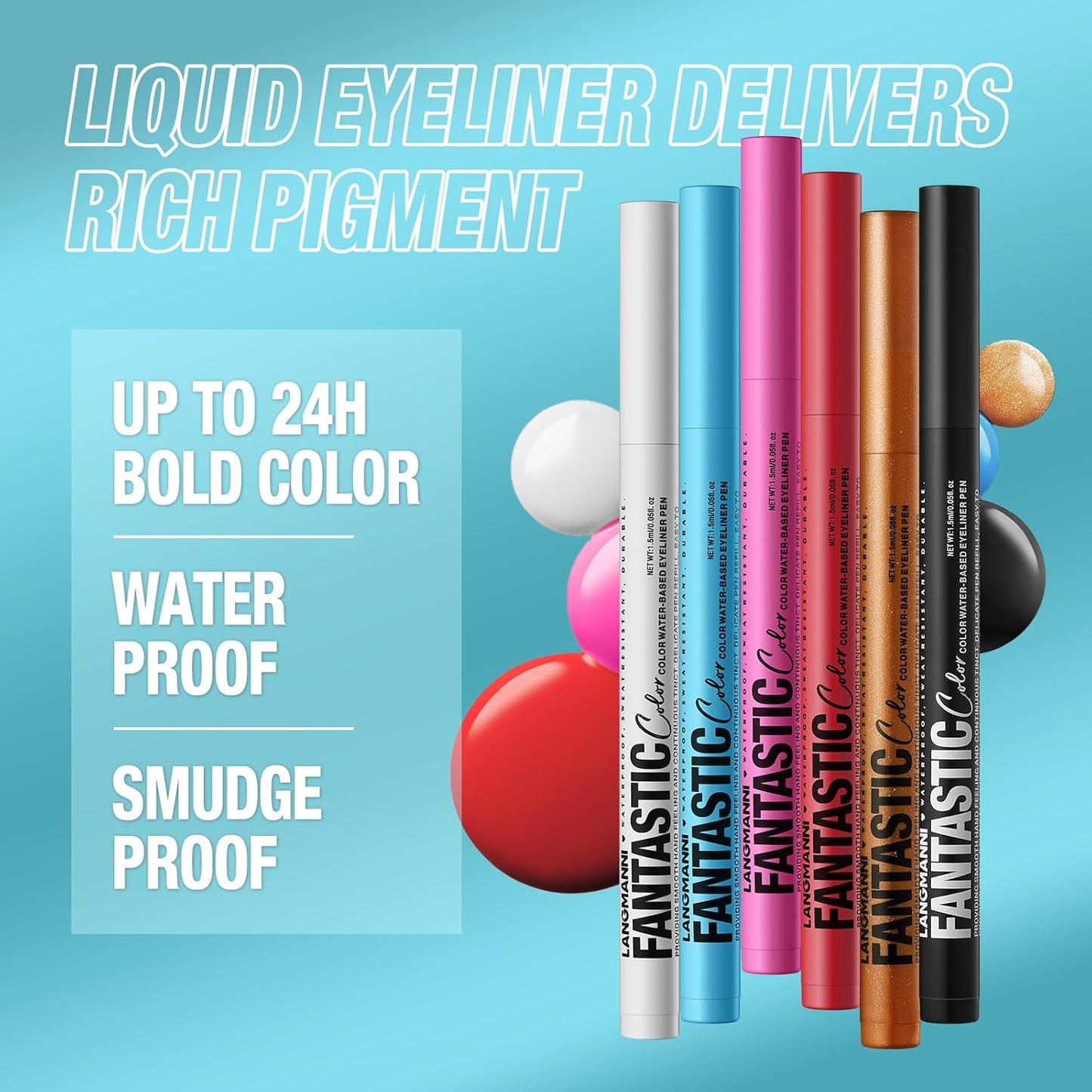 LANGMANNI 4 Colors Matte Liquid Eyeliner Set, Neon Colorful Pigmented With Long-lasting, Smudgeproof & Waterproof Eye Liner Makeup for Bold & Stunning Looks - Gift for Girls(1+2+3+4)