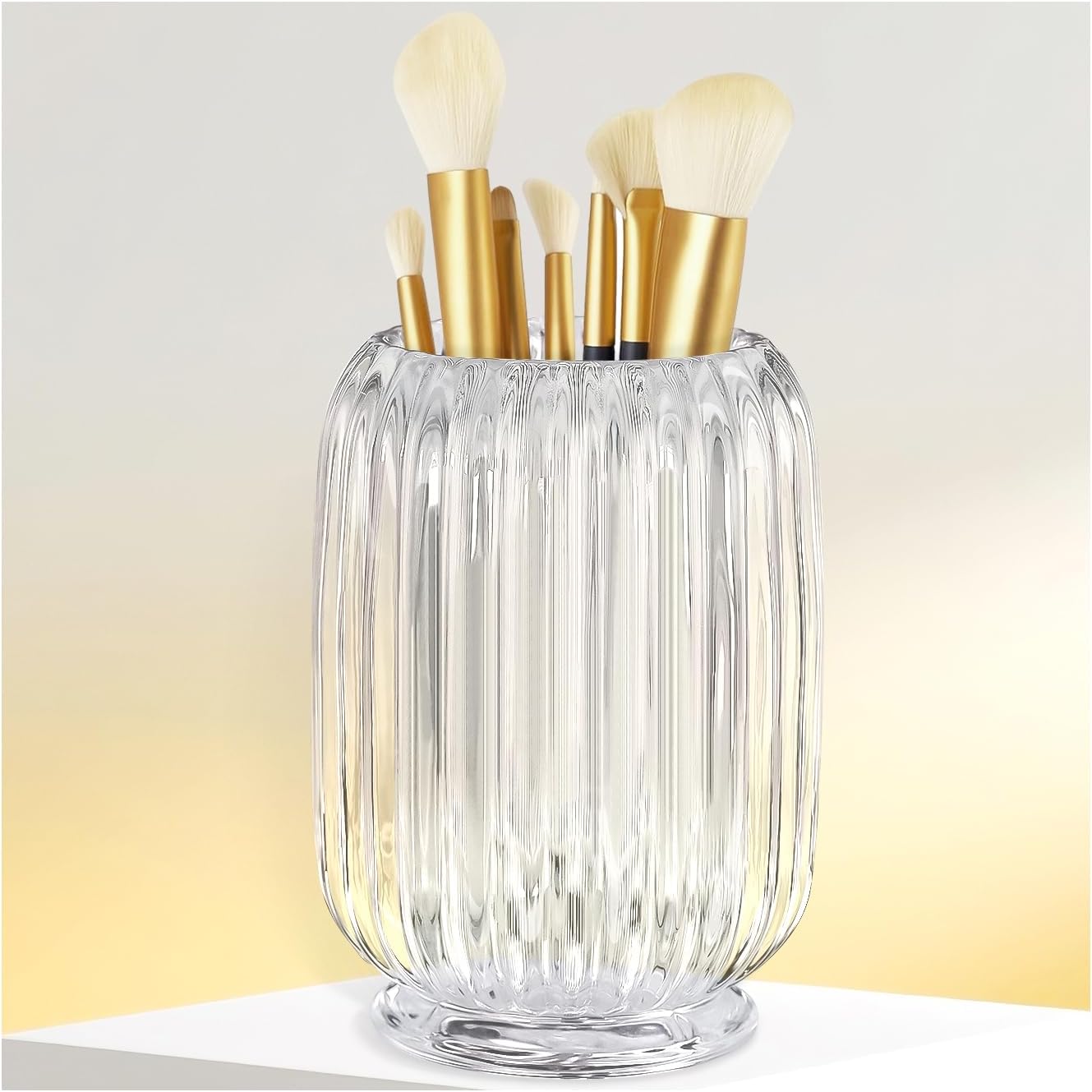 Makeup Brush Holder, Thick Glass Makeup Brush Organizer Cup, 4.8" Tall for Vanity Hair Brush Holder Brushes Storage, Makeup Brush Holder Organizer organizador de brochas de maquillaje Crystal Clear