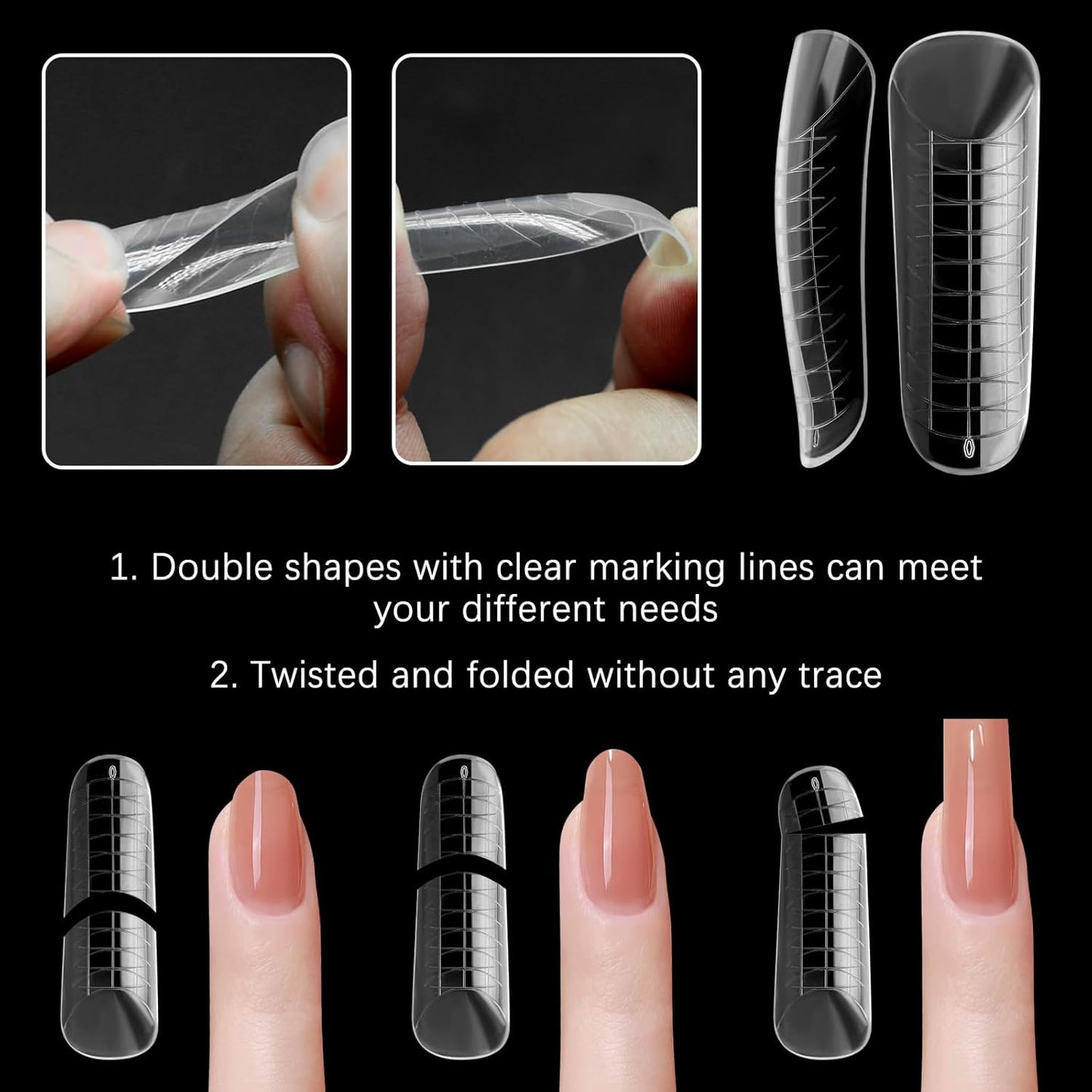 120 Pcs Poly Extension Gel Dual Nail Forms Nail Molds With Scale Builder Coffin Nail for Gel Manicure Nail Art Design Salon DIY at Home (Long Dual Nail Forms Set)