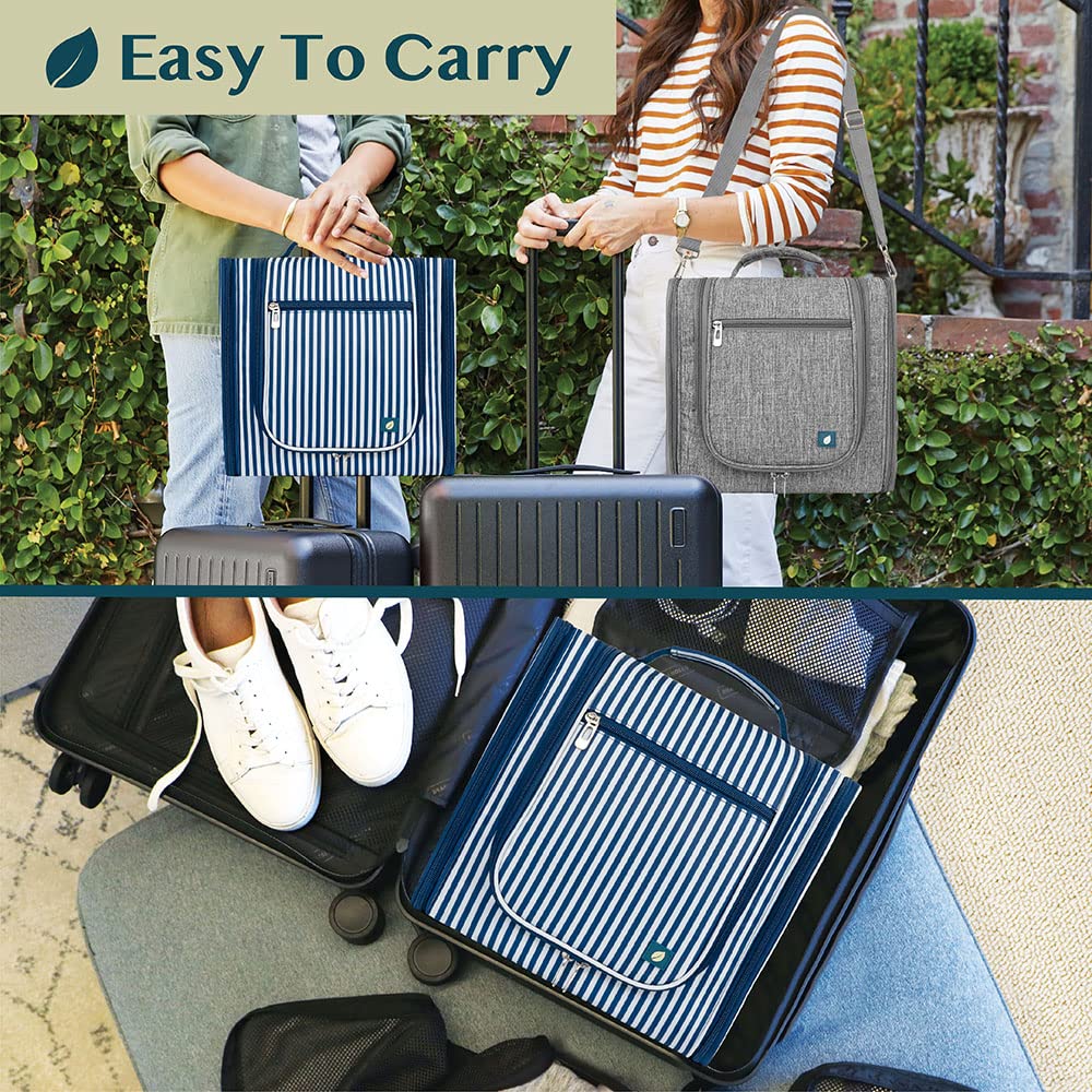 PAVILIA Extra Large Toiletry Bag Travel Bag for Women Men, Hanging Cosmetic Organizer, Water Resistant Makeup Bag for Accessories Toiletries, Travel Essentials Kit (Stripe Navy)