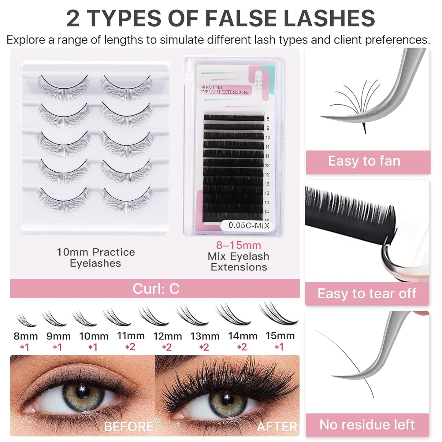 Lash Kit for Beginners, Eyelash Extension Kit with Eye Lash Mannequin Head, Eyelash Extension Glue, Remover Cream, Tweezers for Practice Training