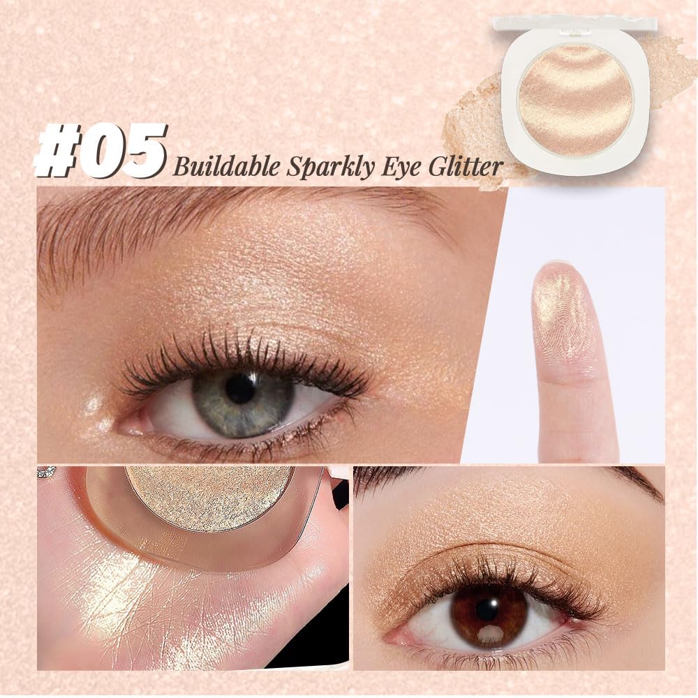 Gold Cream Glitter Shimmer Metallic Eyeshadow Palette Makeup, Natural Single Mini Instant Holographic Eyeshadow For Women, Sombras Crema Para Ojos, Talc, Paraben & Cruelty Free