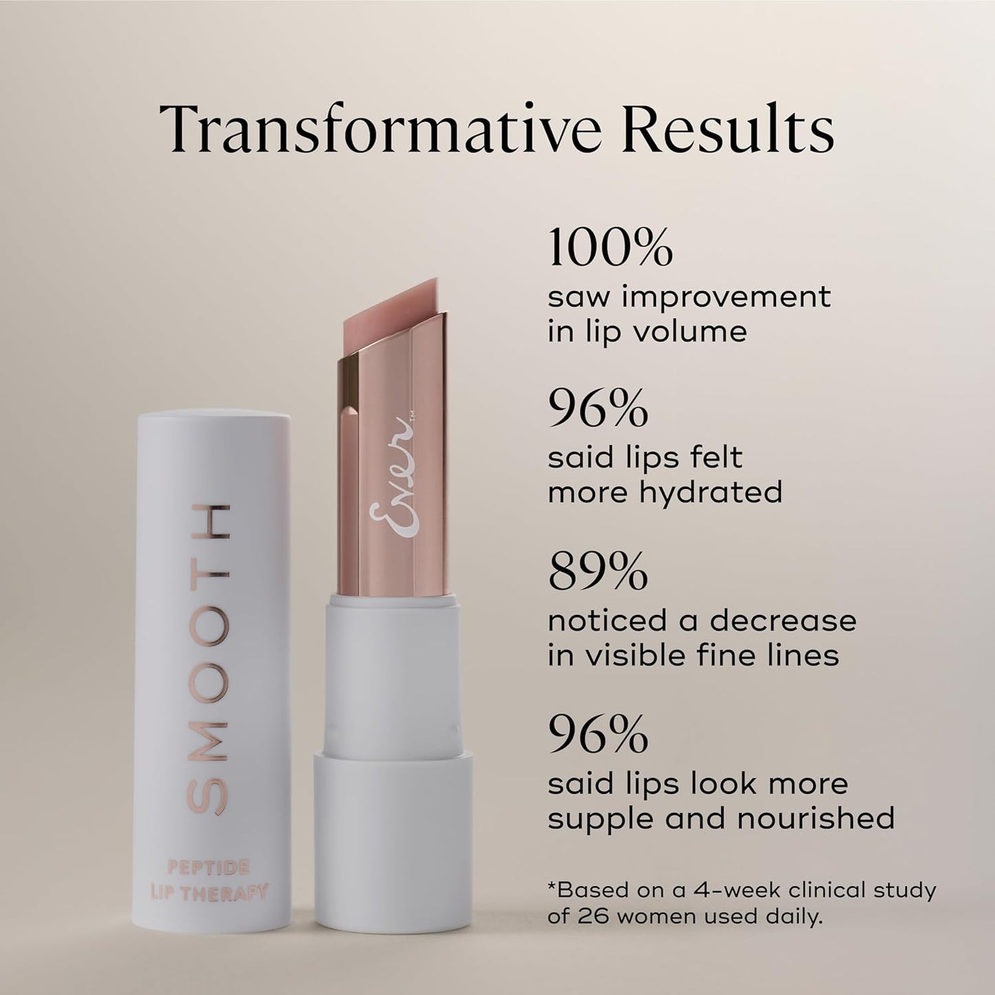 EVER SMOOTH Peptide Lip Therapy Collagen Balm with Coconut, Argan, Camellia Oils - PETAL (Soft, Neutral Pink)