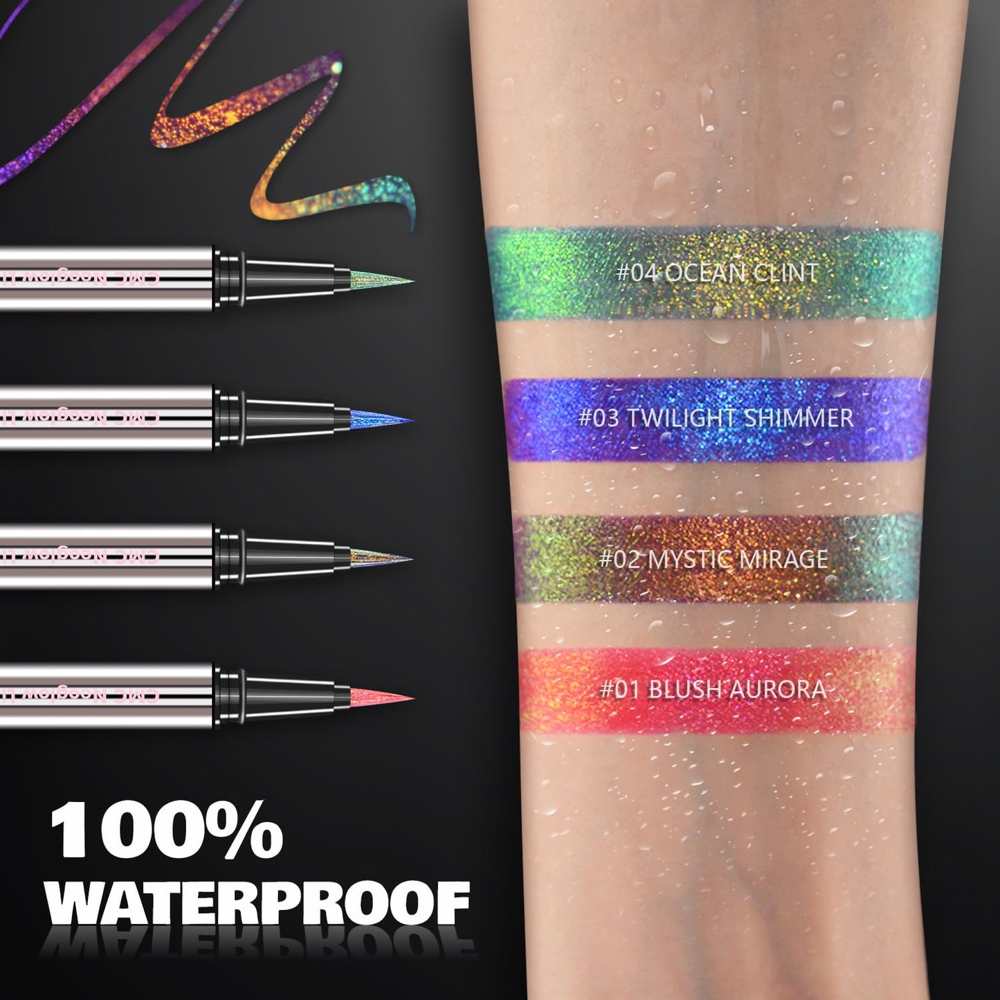 CHARMACY New Chameleon Liquid Eyeliner, Liquid Glitter Eyeliner, Highly Pigmented, Metallic MultiColor Shifting waterproof Eyeliner, Ultra-Fine Tip, Longwearing, Smudge-proof (A01 Blush Aurora)