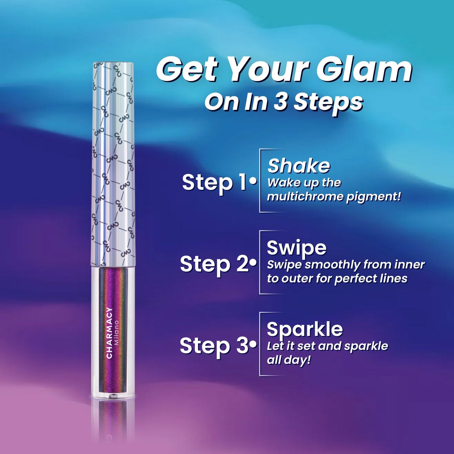 CHARMACY Multichrome Eyeliner Liquid Liner, Metallic Glitter Shimmer Eyeliner, Long Lasting High Pigmented with Waterproof & Smudge Proof Formula, Ultra-Fine Tip PURPLE GOLD GREEN 903