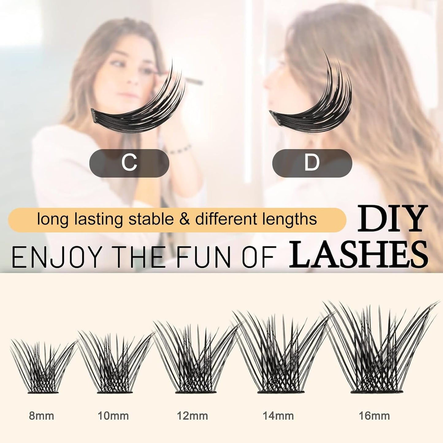 QUEWEL Lash Clusters 72 Pcs Wide Stem Individual Lashes C/D Curl 8-16mm Length DIY Eyelash Extension False Eyelashes Soft for Personal Makeup Use at Home (H03-C-12)