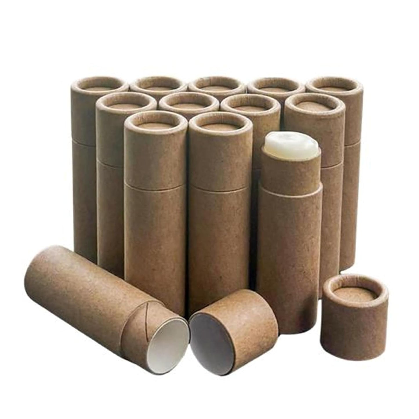 GreenWay 0.15oz / 4.25g Kraft Paperboard Lip Balm Tubes with Lids - 12 Pack Lip Gloss Tubes Refillable DIY Cosmetic Containers – Extra Thick Push-Up Bottom Lip Balm Containers - Brown