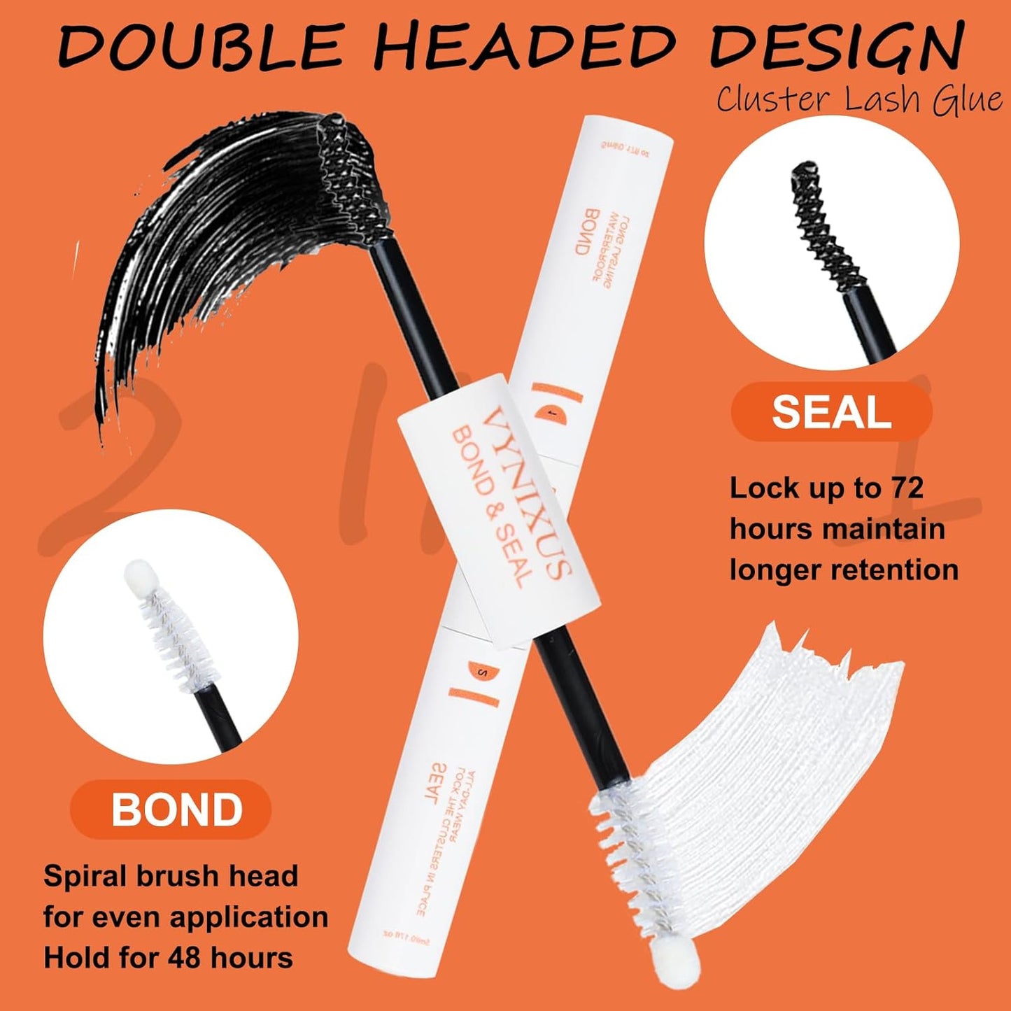 Lash Glue for Eyelash Clusters 2-IN-1 Lash Bond and Seal Waterproof Eyelash Glue DIY Lash Cluster Glue Individual Lash 72H+ DIY at Home 10ml