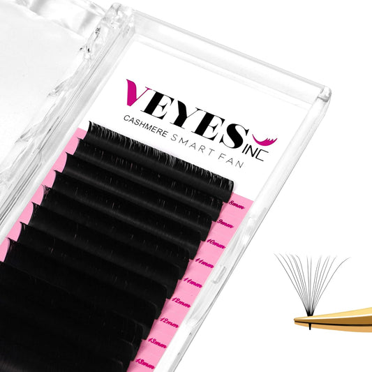 VEYES INC Cashmere Smart Fan Lash Extensions 0.03 0.05 0.07 C/CC/D Curl 8-20mm Mixed & Single Length, Super Matte Black Volume Lashes, Professional Supplies for Lash Techs (0.05 D 14mm)