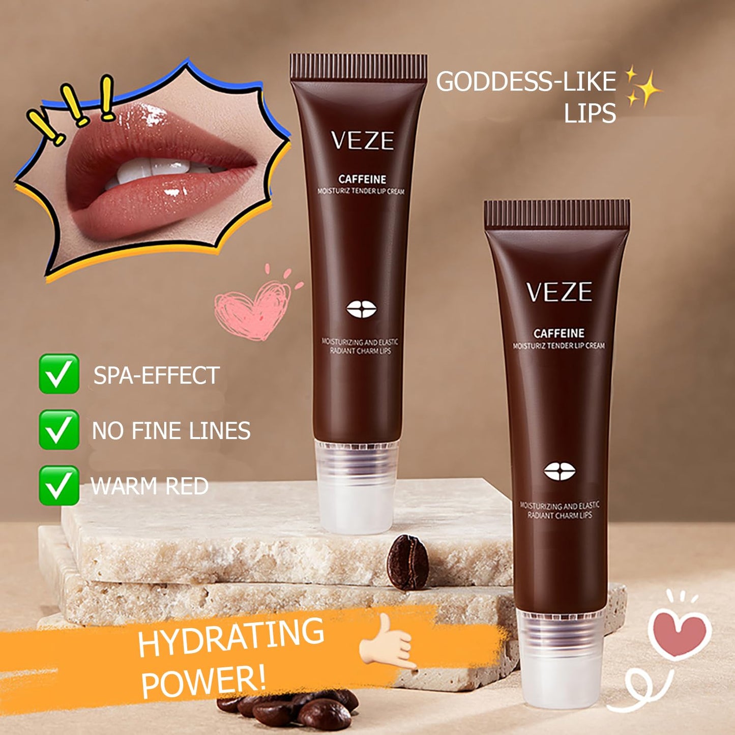 VENZEN Caffeine Moisturizing Tender Lip Cream Elastic Radiant Charm Coffee Lips Care 15g / 0.53oz