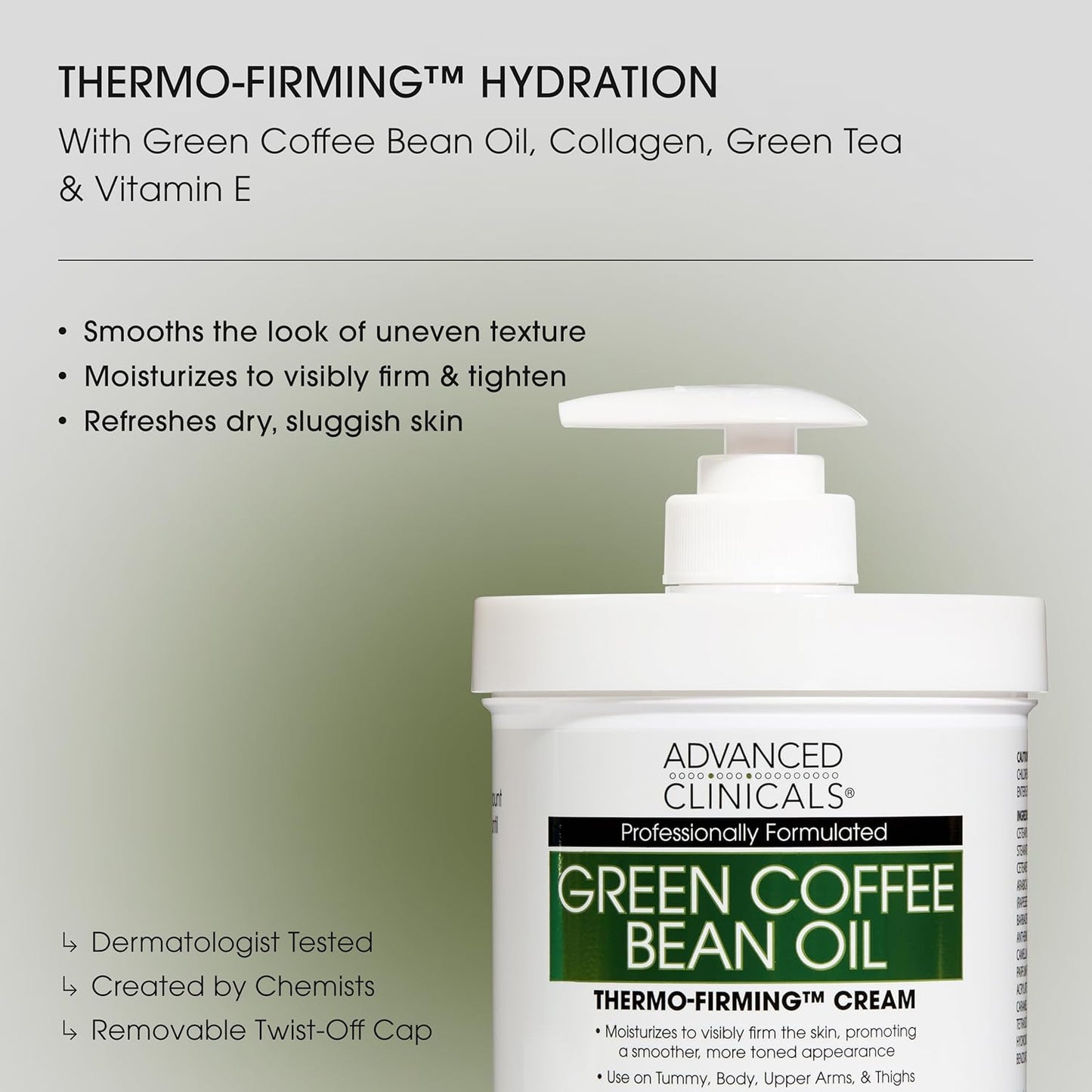 Advanced Clinicals Green Coffee Bean Thermo - Firming Body Lotion | Caffeine Infused Collagen Cream Moisturizer & Body Cream For Women, Stomach, Legs, & To Improve Look Of Textured Crepey Skin, 2pack