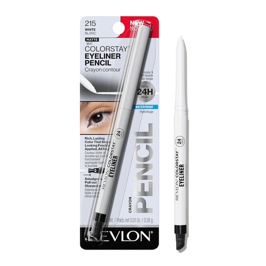 REVLON ColorStay Pencil Waterproof Eyeliner, Smudge-Proof, Eye Makeup with Built-In Sharpener, 215 White, 0.01 oz