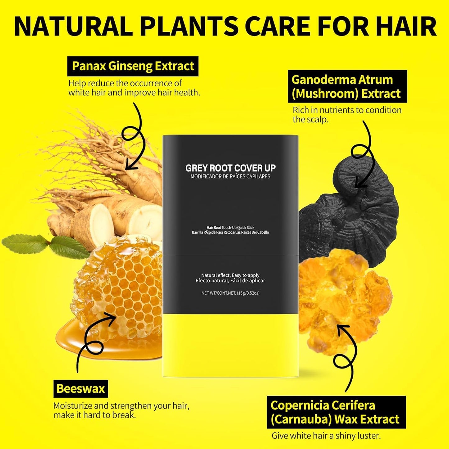 Gowwim Hair Dye Comb, Instant Portable Gray Hair Cover up Hair Dye Stick 2-in-1 Hair Color Stick Natural & Long-lasting Root Touch up Hair Color Comb Waterproof for Women & Men 15g/0.52 oz