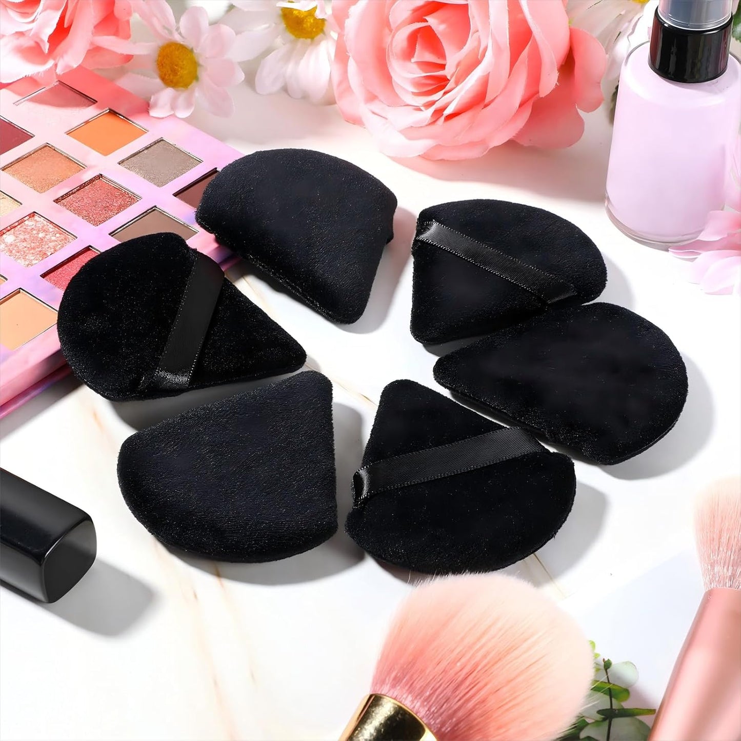 Meanplan 100 Pcs Powder Puff Face Soft Makeup Sponge Triangle Powder Puffs for Loose Velour Cosmetic Foundation Wet Dry Sponge Makeup Tools(Black)