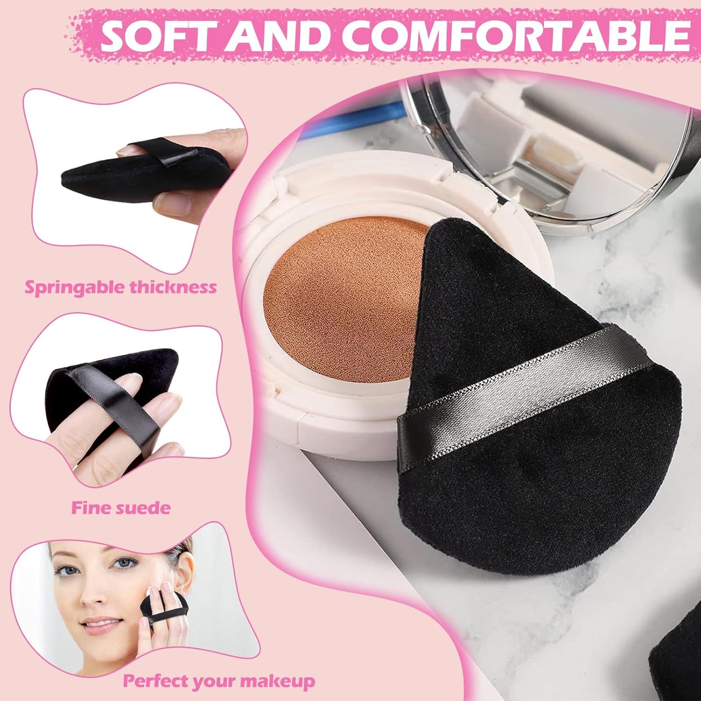 120 Pieces Powder Puff Face Triangle Powder Puff Soft Velour Makeup Puff Velour Puffs for Face Wet and Dry Cosmetic Foundation,Body Powder Blender Loose Mineral Powder Makeup Tool(Black)