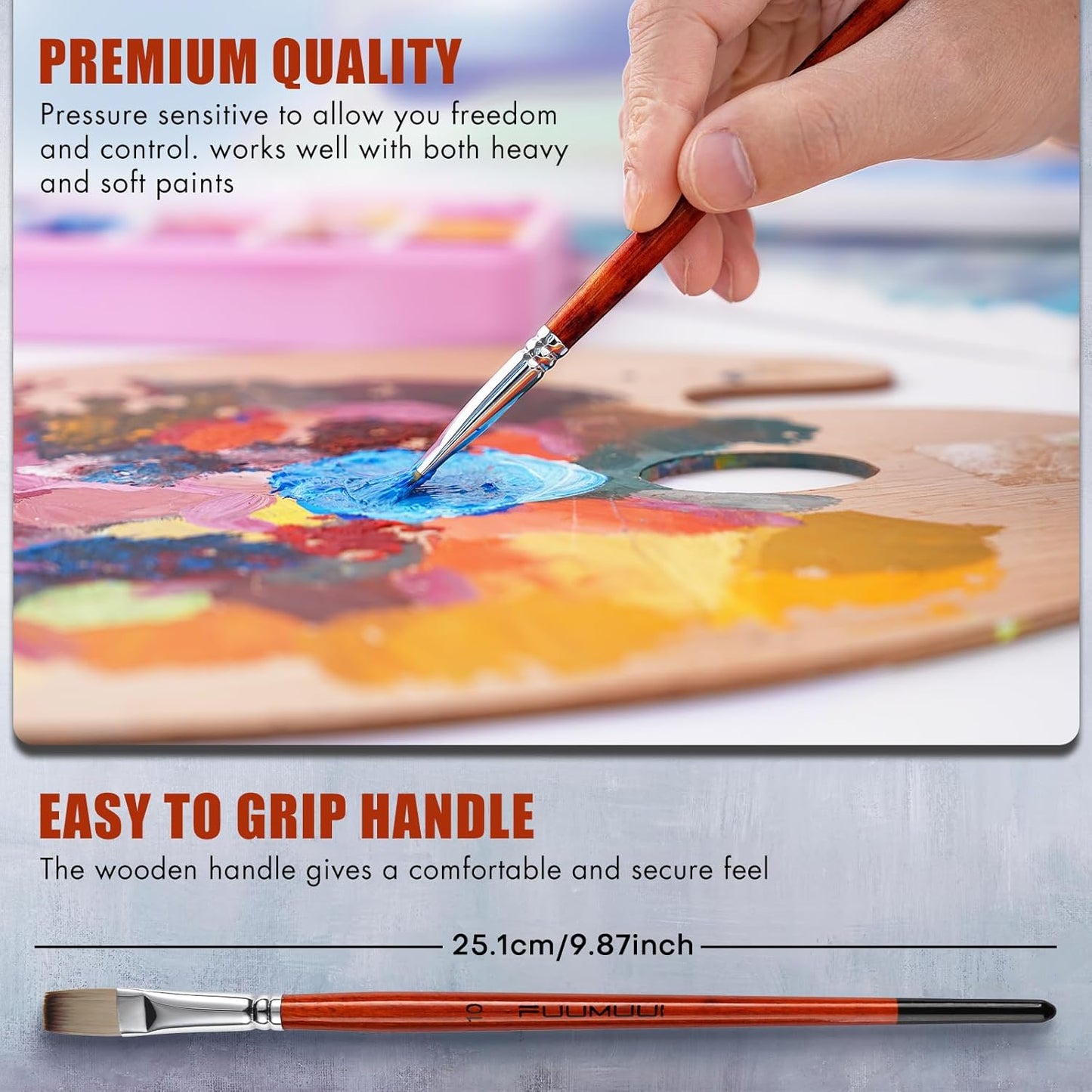 14pcs Acrylic Paint Brushes, Professional Synthetic Bristles Paint Brush Set with Extra Palette Knife - Flat, Filbert, Fan, Dagger, Round, Angle, Rigger Paint Brushes for Oil, Acrylic Canvas Paintings