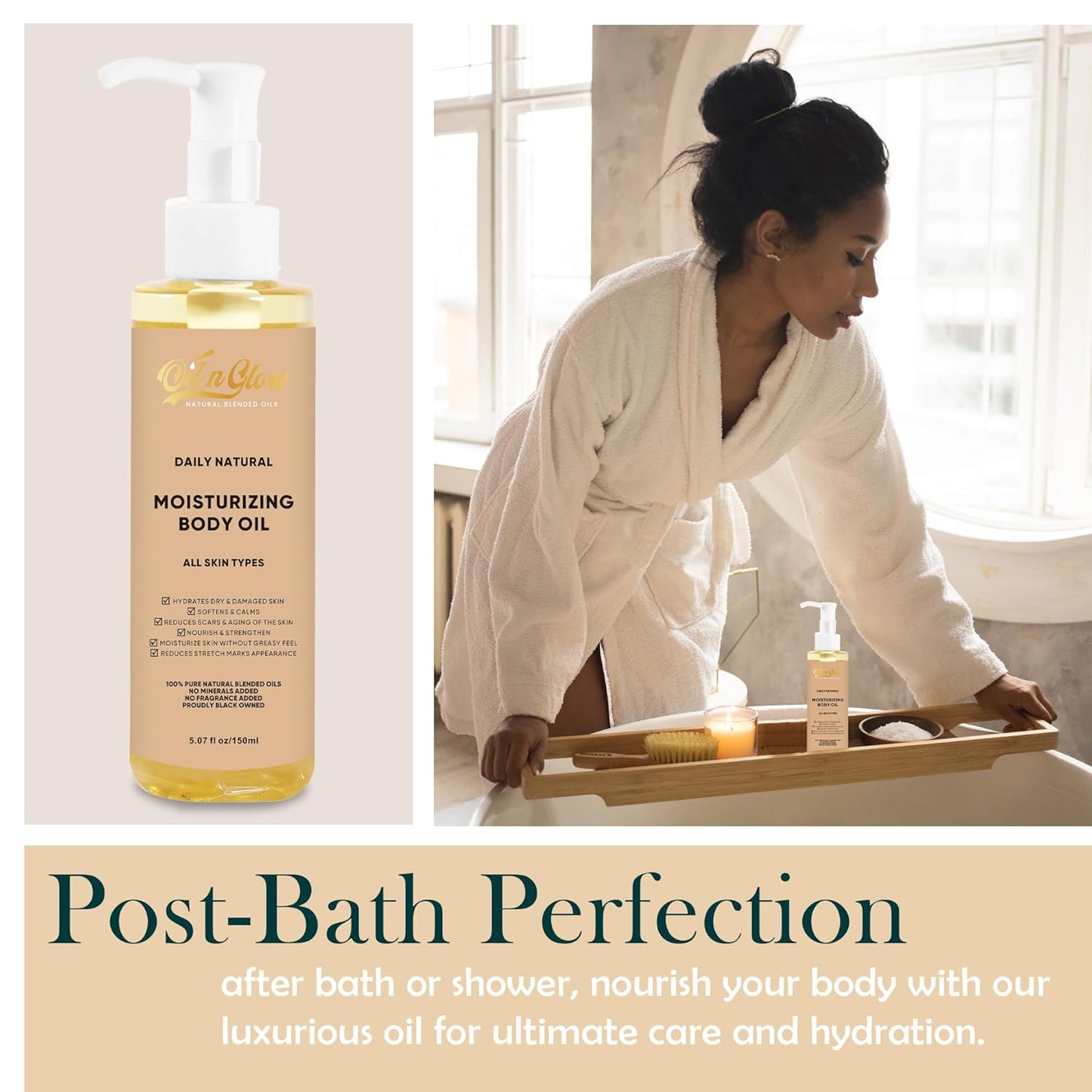 USDA Certified 100% Organic Pure Natural Hydrating Body Oil After Shower With Coconut, Jojoba, Olive & Almond Non-Greasy Moisturizing Oil For Women & Men Dry Skin 5.07 fl oz/150ml - Unscented