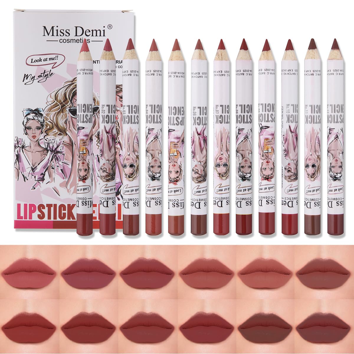 12PCS Lip Liner Pencils Set Pack for Shaping & Sculpting Lips, Modifieddark Lip Color Lipsticks,Long-Lasting Waterproof Lipsticks. (02, Color)