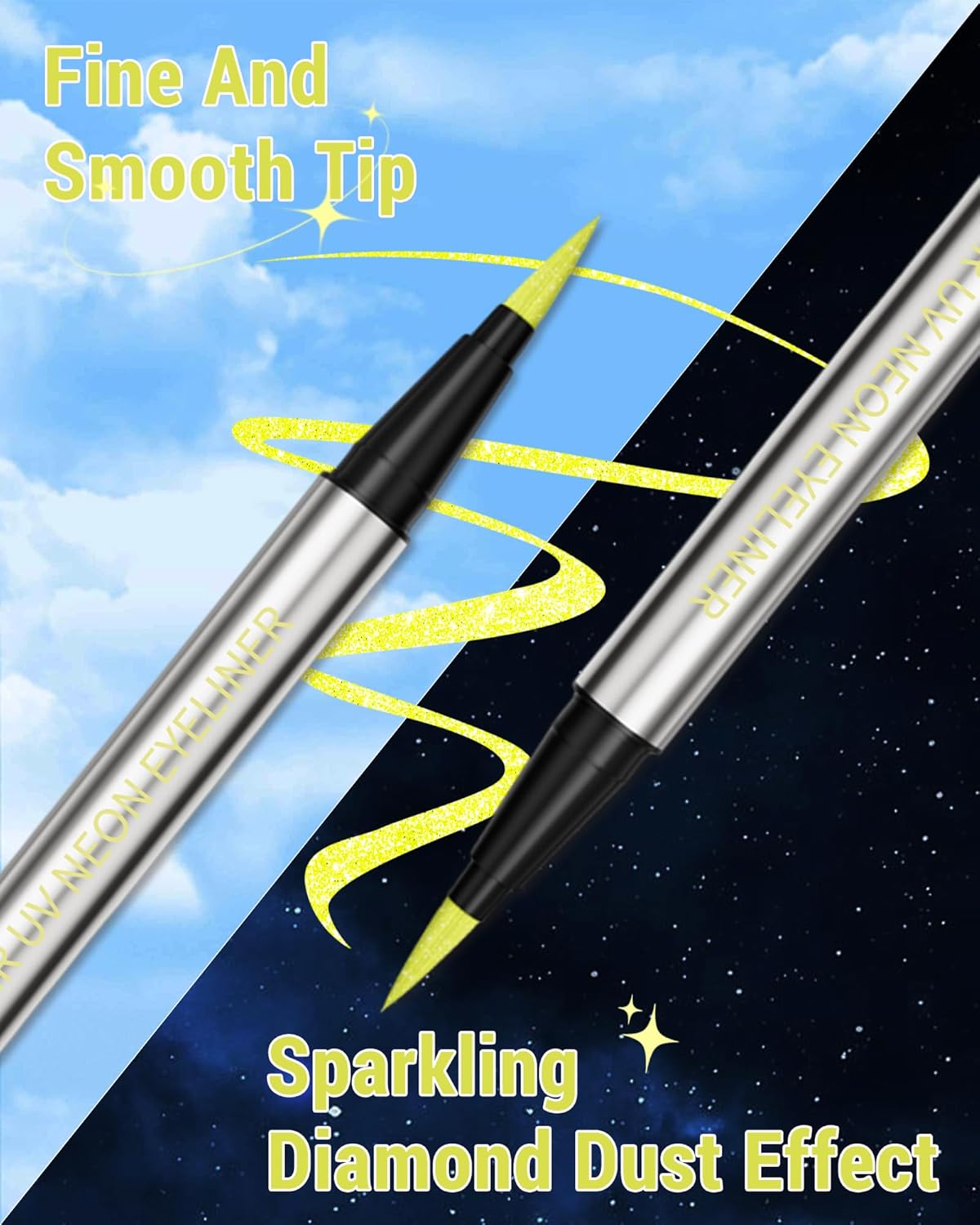 Glitter UV Neon Eyeliner Pencil, Waterproof Smudge-Proof Yellow Eye Liner Liquid Pen, High-Pigment Shimmer Eyeliner Pen Long-Lasting Colorful Professional Makeup,Halloween Rave Party Gift for Women-01