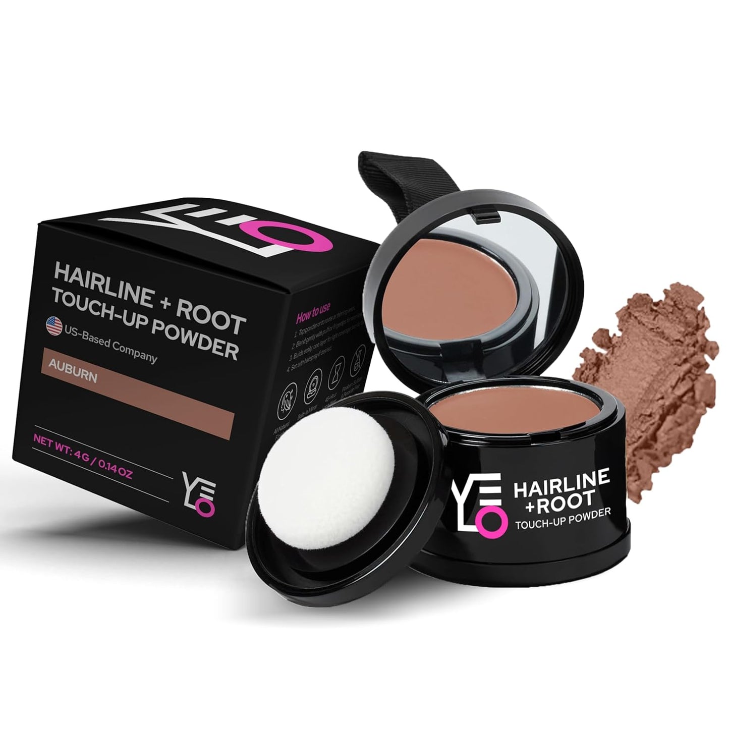 VELO Hairline Powder–AUBURN Hair Root Touch Up Powder for Women & Men–Instantly Covers Gray Hair, Thinning Hair & Bald Spots–Sweatproof Root Cover Up–Puff & Mirror Compact, 13 Shades