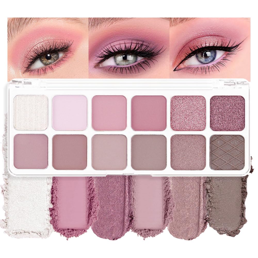 AMY'S DIARY 12Color Light Pink Purple Eyeshadow Palette, Long-Lasting, and Highly Pigmented. Elevate Your Eye Makeup– Unleash Your Unique Style (10#)