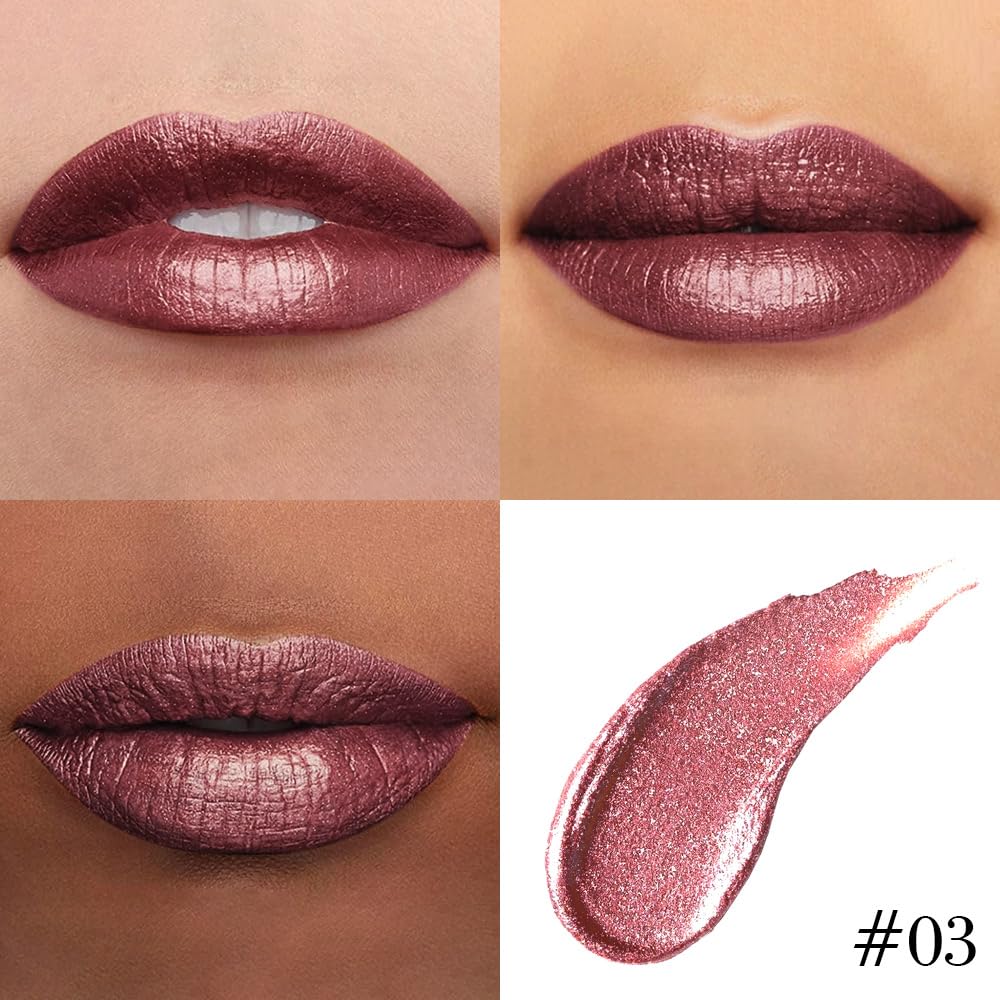 Kaely 2-in-1 Dark Wine Red Metallic Lipstick and Lip Liner, Shimmer Liquid Metallic Lipsticks for Women, Glitter Lip Gloss Stain Long Lasting Waterproof Smudge Proof 24 Hour, Vegan Makeup, 03