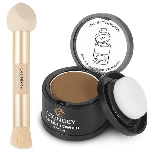 Root Touch Up Sets,Hairline Powder for Women Cover Up- Hairline Concealer for Thin and Thinning Hair, Water & Sweat Resistant,Contain Azonbey Makeup Brush (Dark Blonde, Med-Makeup Brush)