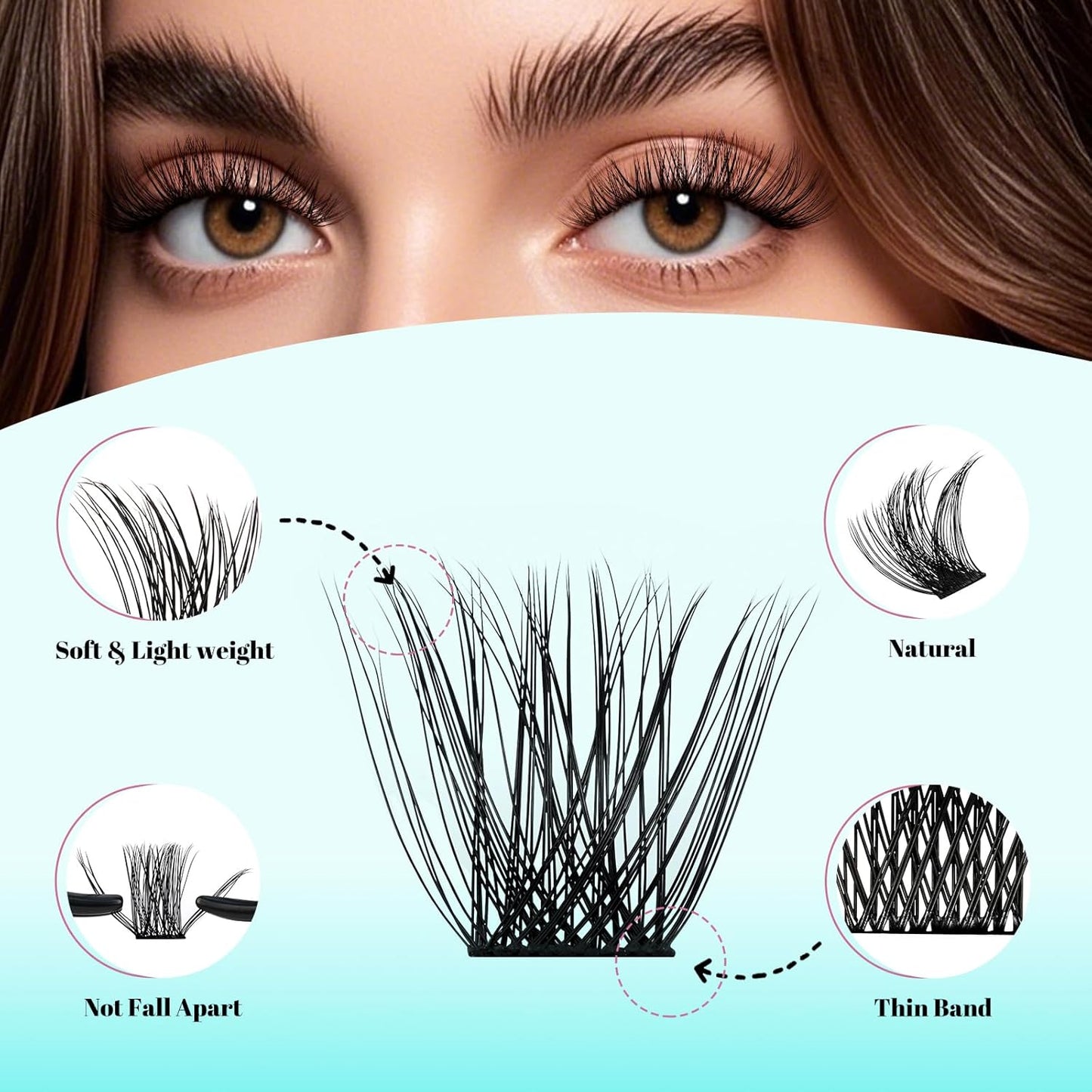 Wispy Lash Clusters Eyelash Extensions 144pcs Individual Lashes Cluster 10mm C Curl Fake Eyelash with Thin Band DIY Cluster Lashes At Home For Beginners (C-10mm)