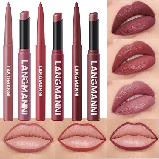 Jolilab 6Pcs Lip Set: 3 Colors Lip Liner+3 Colors Lipstick, Matte/Creamy,Smooth Creamy Texture,Long-Lasting,Bold/Nude Shades for Daily/Party, Vegan, Gift for Makeup Lovers.(#08+11+12)
