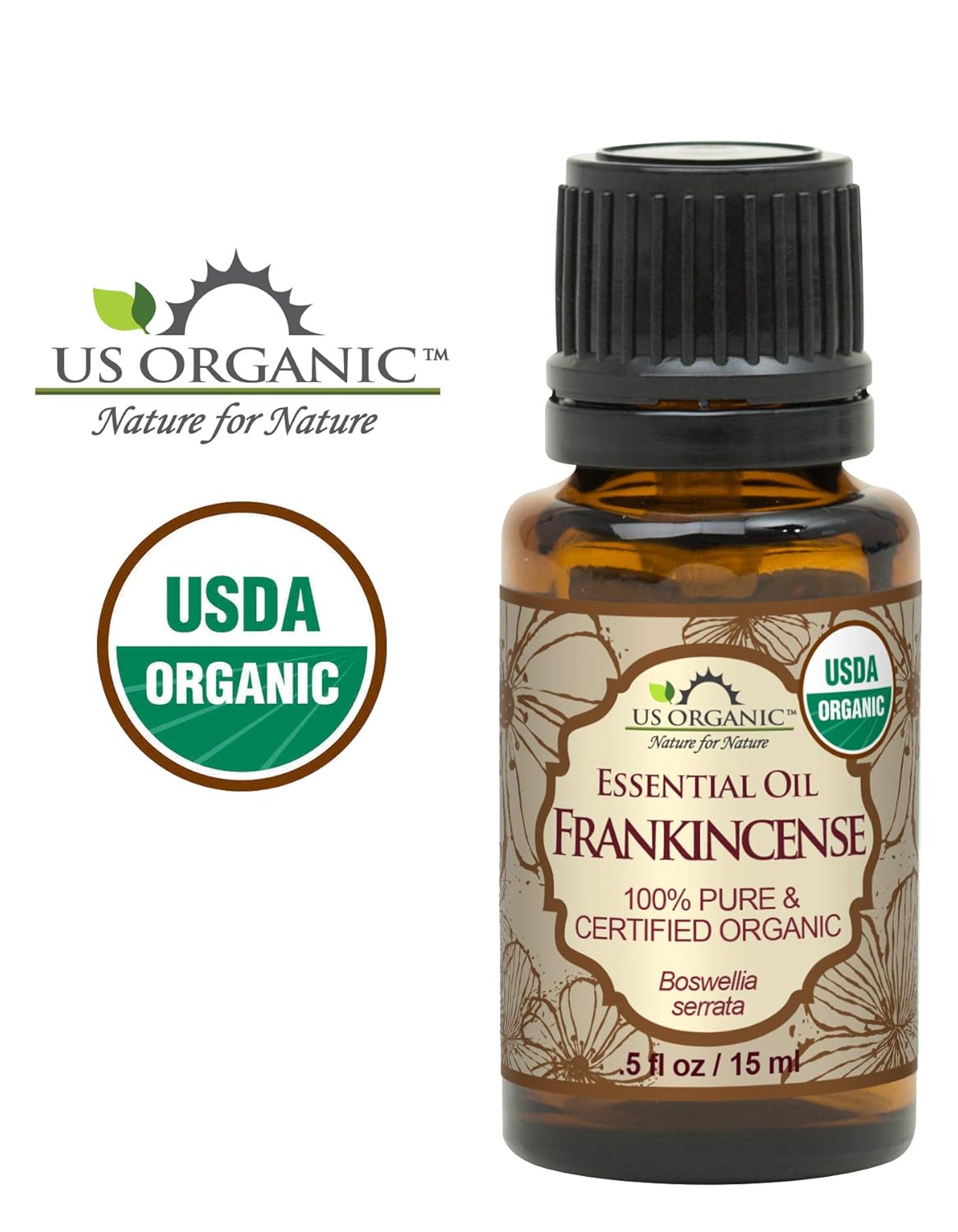 US Organic 100% Pure Frankincense Essential Oil, USDA Certified Organic, Steam Distilled, Boswellia serrata, Sourced from India, Topically or in Diffuser, Perfect for Aging or All Skin Type (15 ml)
