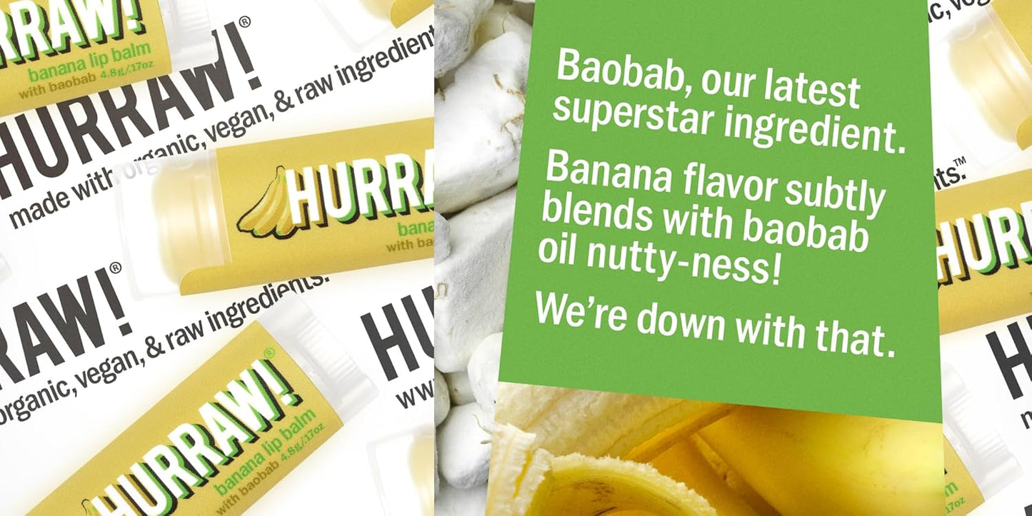 Hurraw! Banana, Apple, Pineapple Lip Balms, 3 Pack Bundle: Organic, Certified Vegan, Cruelty and Gluten Free. Non-GMO, 100% Natural. Bee, Shea, Soy & Palm Free. Made in USA