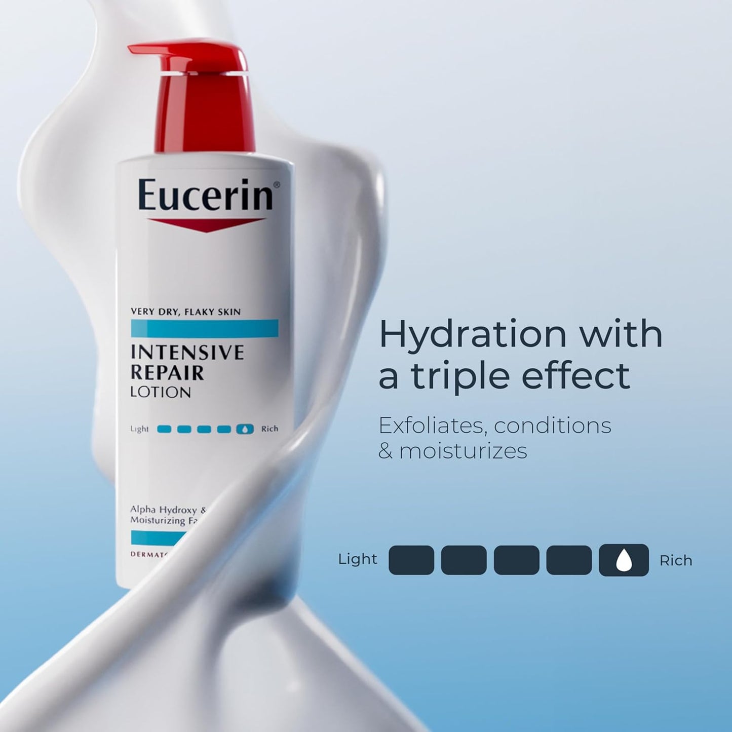 Eucerin Intensive Repair Body Lotion for Dry Skin with Alpha Hydroxy, Body Moisturizer for Very Dry Skin, Moisturizes, Exfoliates and Conditions, Fragrance Free and Paraben Free, 16.9 Fl Oz Bottle