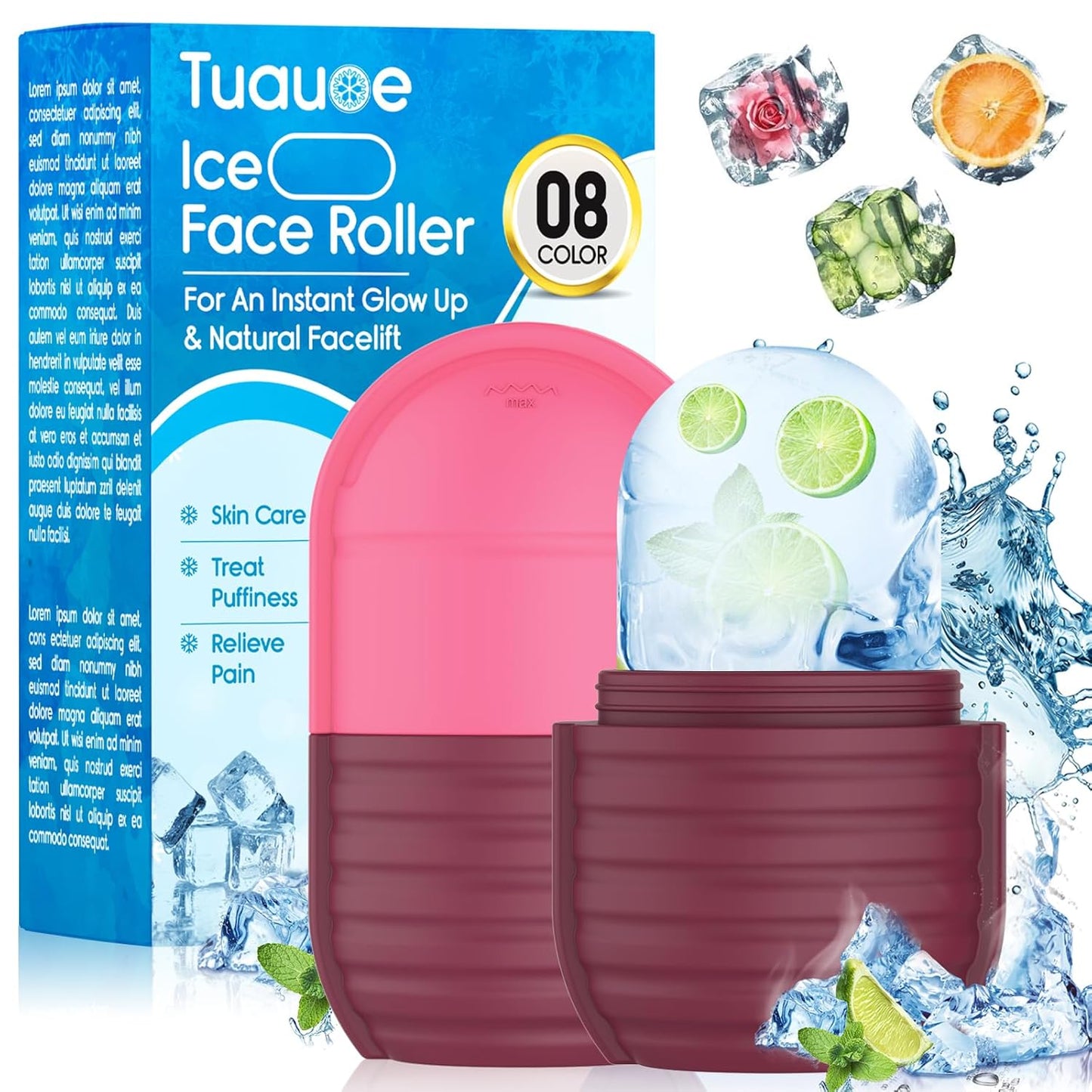 1Pcs Ice Roller for Face, Ice Face Roller, Reusable Silicone Ice Mold for Face, Facial Beauty Ice Roller Skin Care Tools for Shrink Pores Anti Wrinkle Reduce Puffiness (Rose)