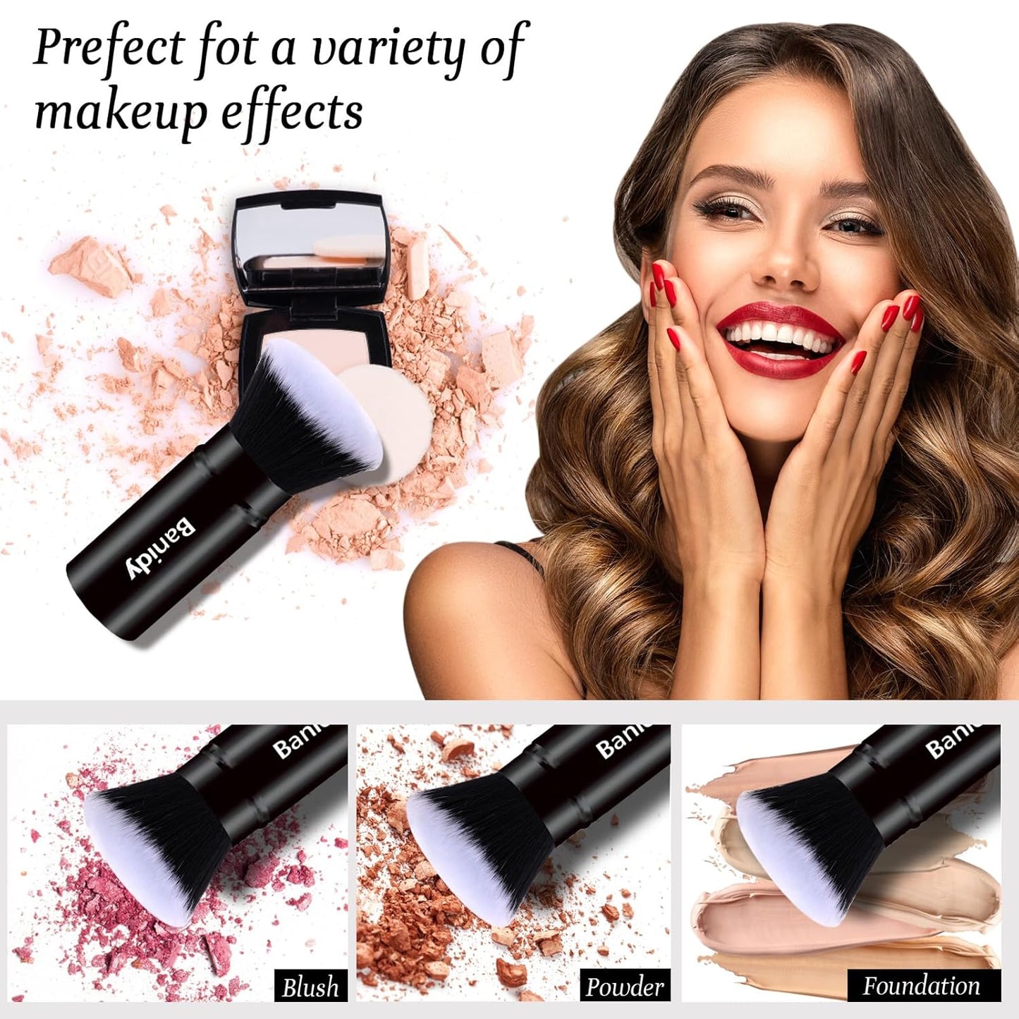 Makeup Brush Kabuki Face Brushes Retractable Travel Blush Brush Portable Flawless for Foundation, Powder Blush, Bronzer, Buffing, Liquid, Cream, Cruelty Free with Cover(Flat-Head)