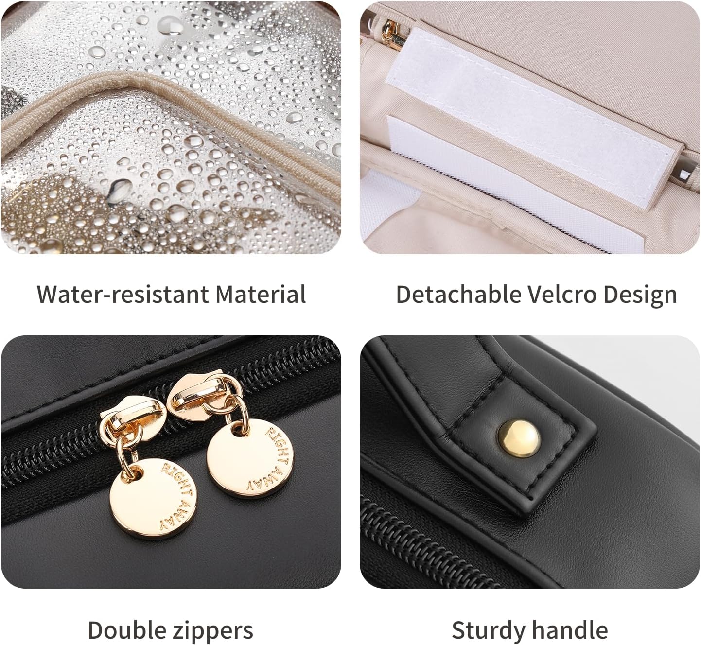 RIGHT AWAY Travel Toiletry Bag for Women, Makeup Bag& Cases, Waterproof Makeup Organizer Cosmetic Bag with Compartments,Portable Make Up Bag for Travel Size Toiletries,Skincare,Brushes Set,Black