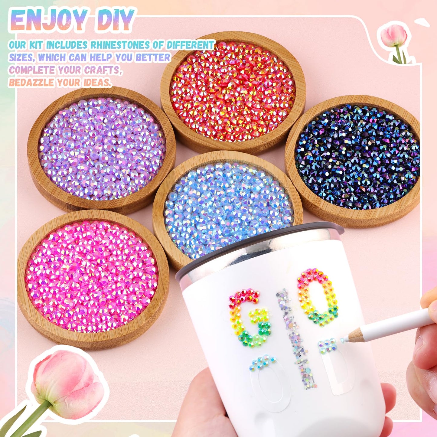 13000Pcs Resin Rhinestones with B7000 Jewelry Glue for Crafting, Multicolors 4mm Non Hotfix Flatback Gems, Bedazzling Crystal for DIY Crafts Clothing Tumblers Mugs Shoes Fabric Decor Nail Art