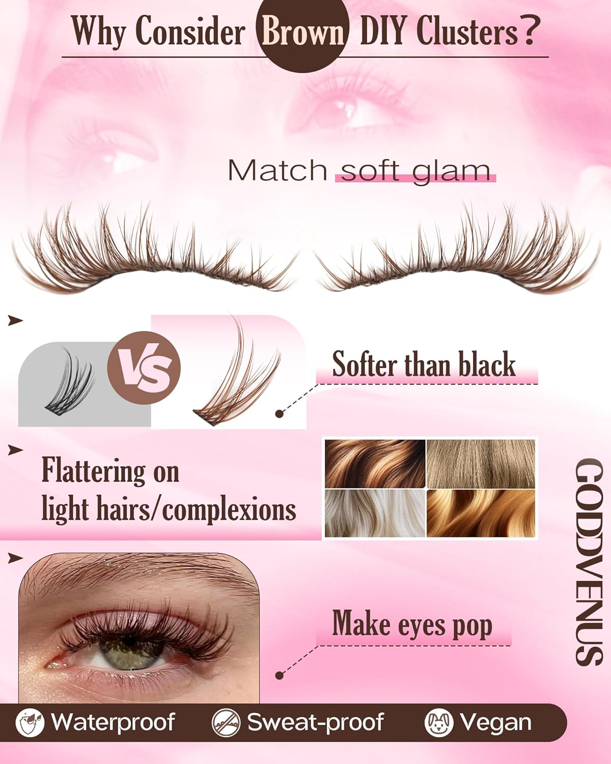 Brown Lash Clusters Natural For Soft Glam 300Pcs Wispy Lashes Cluster Eyelash Cluster Extensions C Curve Individual Lashes DIY Lash Extension Waterproof & Long - Lasting (10-16mm)