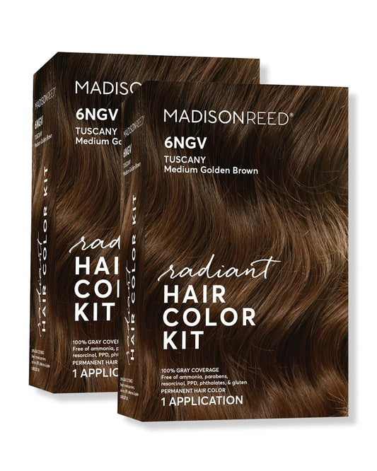 Madison Reed Radiant Hair Color Kit | 6NGV Medium Golden Brown (Tuscany Brown) for 100% Gray Hair Coverage | Dimensional Salon-Quality Permanent Hair Dye | PPD-Free & Ammonia-Free | 2 Pack