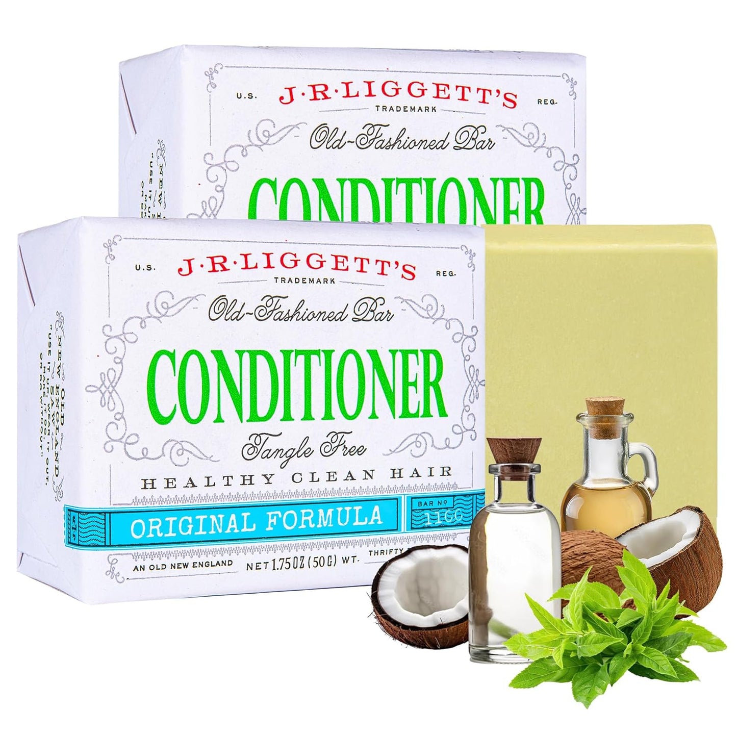 J·R·LIGGETT'S Conditioner Bar - Original Formula, All Natural Hair Conditioner with Coconut Oil & Cocoa Butter - Sulfate Free, Gmo Free, Plant-Based Ingredients for Soft & Smooth Hair, 1.75oz - 2 Pack